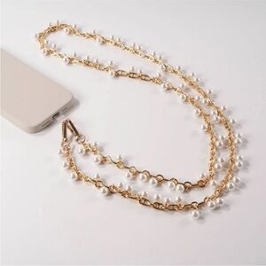 HELLO LUX NWT faux pearl gold chain crossbody phone strap